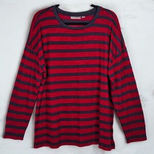 Belle Kim Gravel Top Woman Extra Large Red Navy‎ Stripe Long Sleeve Crew Neck